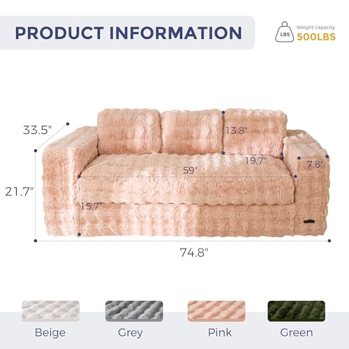 Image of MAXYOYO Loveseat Sofa Couch, Upholstered Bean Bag Chair Cloud Seat for Adults, Boneless Couch with Cushion & Pillows, Sofa in A Box, No Assembly Required, Bubble Pink, 3-Seat