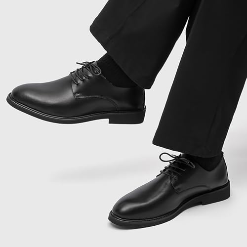 Mens Black Leather Dress Shoes Classic Pointed Toe Lace Up Derby Oxfords - Comfortable Nonslip for Formal Business3