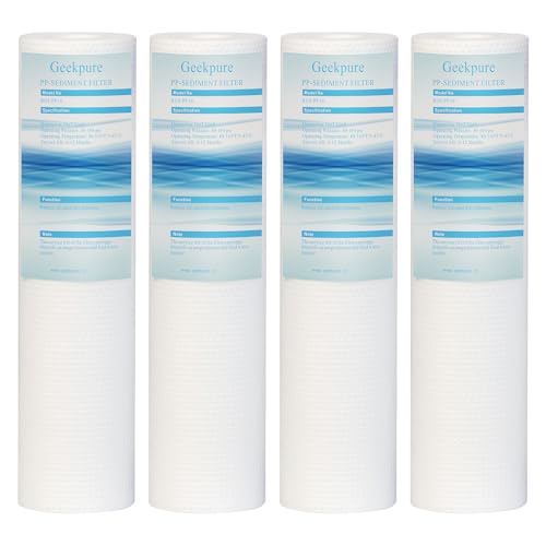 Geekpure Lot de 4 cartouches filtrantes à eau sédimentée en polypropylène 6,3 x 25,4 cm(2,5 x 10 pouces), 5 micron