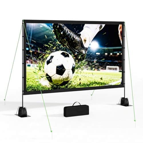 Image of Outdoor Projector Screen with Stand, TWjouko 120inch Portable Movie Screen with Carry Bag, Sandbag,16:9 Washable Cloth Screen for Backyard, Camping, Travel, Home Theater, Indoor Projection Screen