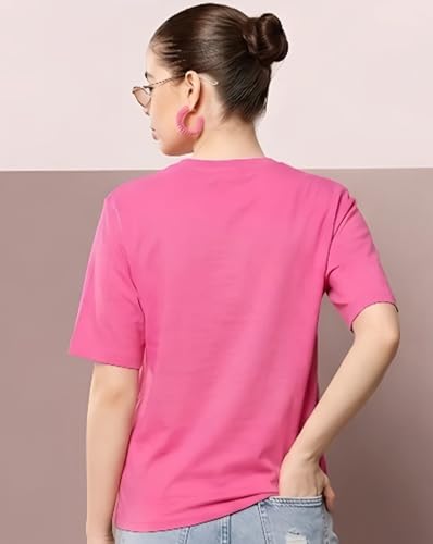 Image of Women's Typography Round Neck Cotton-Blend T-Shirts, Oversized Drop Shoulder Boho Style T-Shirt