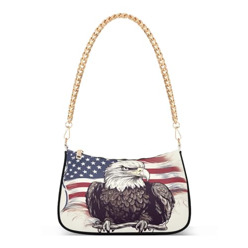 ALAZA Shoulder Bags for Women Eagle American Flag Independence06 Hobo Tote Handbag Small Clutch Purse with Zipper Closure