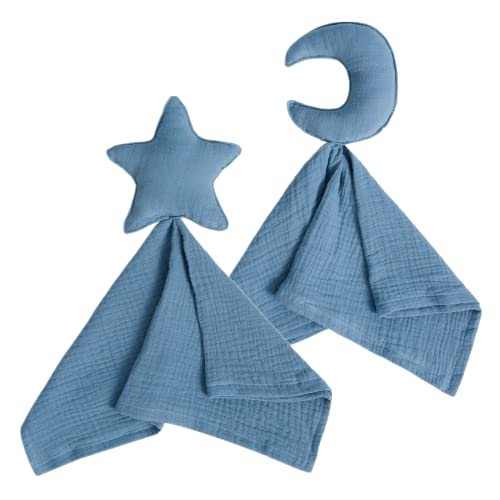 Image of insular Baby Lovey Blanket for Boys and Girls, Organic Cotton Muslin Security Blanket for Babies, Soft Breathable Lovie Soothing Towel for Newborn and Infant, Star&Moon (Blue)