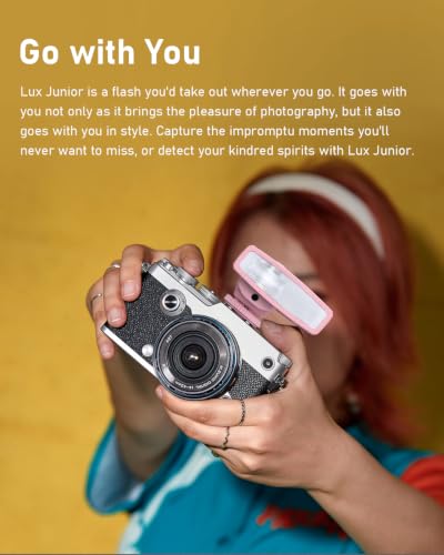 Image of Godox Lux Junior Retro Camera Flash with PC sync Ports (Pink, 4.6oz) | GN12, 1 /1-1 /64 Flash Power, Auto&Manual Modes, 6000±200K, 28mm Focal Length with Sync Cable for Canon Nikon Sony Fuji Olympus