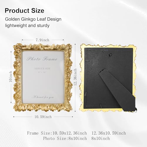 Image of 8x10 Vintage Picture Frames, Gold Picture Frame for Table Top Display and Wall Hanging Home Decor