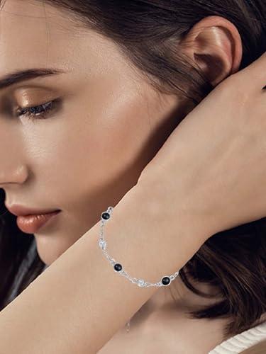 Image of HPQQ Anklet Bracelet for Women 925 Sterling Silver Natural Stone Chain Ankle Bracelet Beach Summer Fine Jewelry Birthday Mothers Day Gifts for Women Her Mom