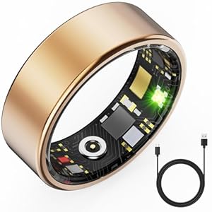 HitTopss Smart Ring, Fitness Tracking Smart Ring with Calories/Heart Rate/Blood Oxygen/Sleep Monitoring, IP68 Waterproof, No APP Subscription (Gold, Size 8)