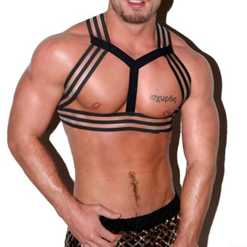 Arnés de pecho halter para hombre con correas elásticas para disfraz y club, tela de nailon con ajuste personalizable