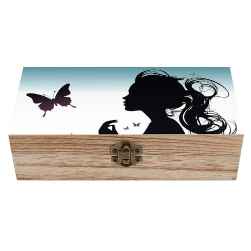 Caja de madera para joyas con diseño de mariposa, cofre grande de madera con tapa abatible, estuche para guardar fotos para hombres y mujeres, caja de madera para recuerdos, 7.9'' x 3.9'' x 2.3''