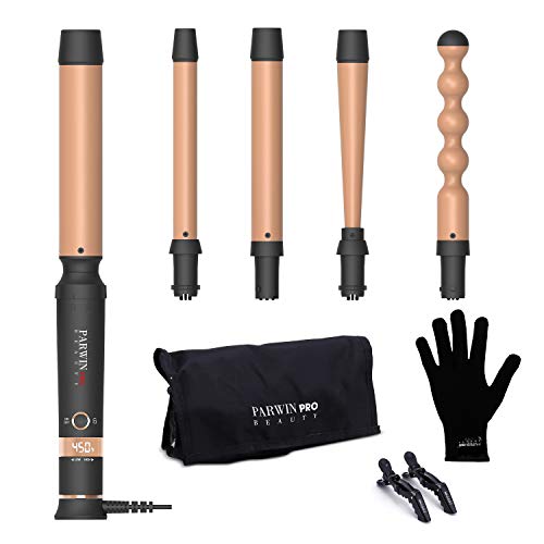 PARWIN BEAUTY Curling Wand 5 in 1 Curling Iron Set with 5 Interchangeable Ceramic Barrels 0.5” to 1.25” Hair Curling Wand Set, Rose Gold