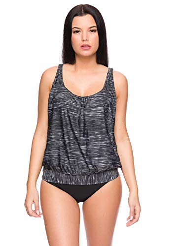 Octopus Figurumspielendes Damen Oversize Tankini Set mit Slip Schwarz f5452 Farbe: Tankini Grau meliert G(1382)+S4(sw), Gr. 44 (XXL)