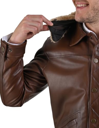 Wrangler Men’s Leather Flight Jacket Sherpa Medium Brown.3