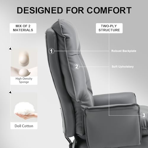 Image of Big and Tall Office Chair 500LBS, Ergonomic Gaming Chair Reclining Office Chair with Foot Rest for Adult,Pu Leather Computer Desk Chair with Adjustable Armrests for Home Living Room,Grey