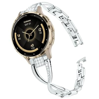 ViCRiOR 18mm Watch Bands Compatible with Garmin Venu 3S/Venu 4 41mm/ Venu 2S / Vivoactive 4S / Vivomove 3S, Bling Diamond Stainless Steel Strap Jewelry Wristband for Forerunner 265S/255S Women