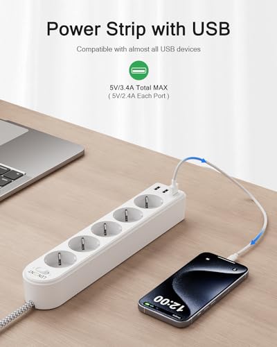 Steckdosenleiste mit USB und 5 Steckdosen von LENCENT