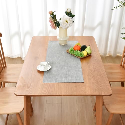 Farmhouse Rustic Table Runner 33x92 cm (13x36 inch), Textured Polyester Rectangle Runners Washable Dresser Scarf for Coffee Table, Living Room & Party Decor (Grey) - Image 4