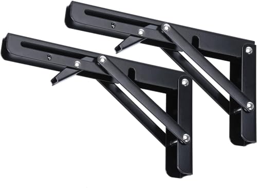 Hovico Folding Shelf Brackets, Heavy Duty Shelf Brackets Collapsible L Shelf Brackets, DIY Wall Mounted Folding Table Hinge, Space Saving for Bench Table with Screws (8 INCH)