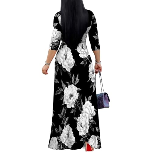 Image of SUZONANA Plus Size Dresses for Women Floral Print Maxi Dress Flowy 3 /4 Sleeve with Belt