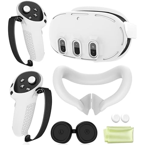 Silicone Cover Set Compatible with Oculus/Meta Quest 3, VR Accessories Protective Cover Includes Controller Grips, Front Shell Headset Cover and Face Cover (White) Cover