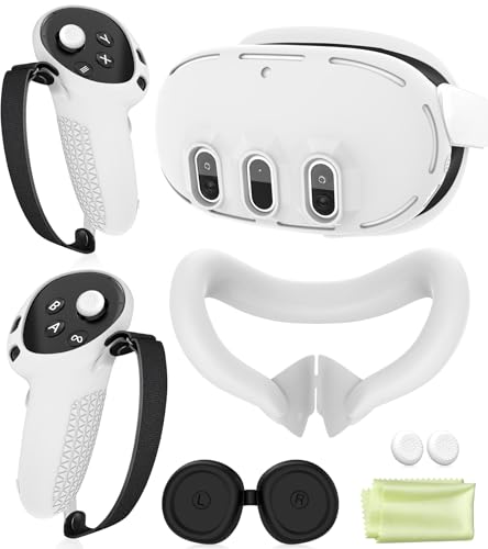 Image of Silicone Cover Set Compatible with Oculus /Meta Quest 3, VR Accessories Protective Cover Includes Controller Grips, Front Shell Headset Cover and Face Cover (White)