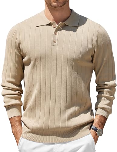 COOFANDY Mens Knit Polo Shirts Long Sleeve Polo...