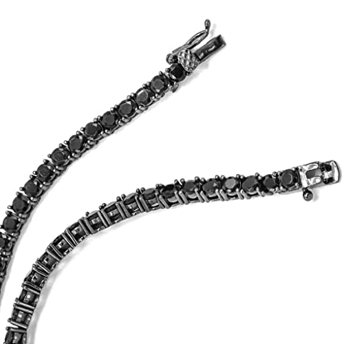 Unisex 3mm ANTI-TARNISH Real Oxidized 925 Sterling Silver Black Tennis Chain AAA CZ Stones One Row Choker Necklace 18-24'' Bracelet 7-9''2