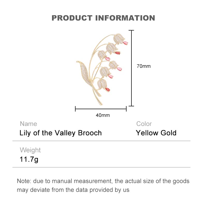 Image of 14K Gold Lily of the Valley Brooch with Genuine Moissanite - Elegant Floral Design, Premium Moissanite-Accented Jewelry, Ideal Gift for Women on Special Occasions
