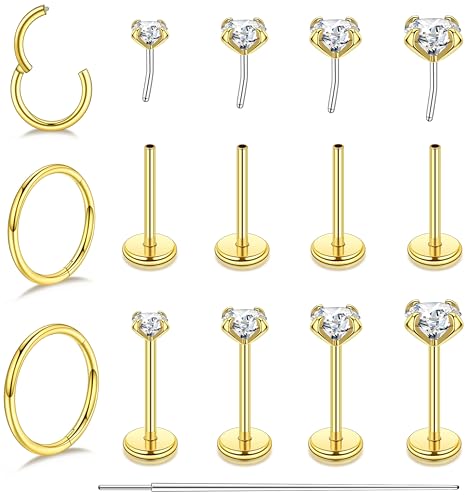 Nose Rings Studs for Women Lip Rings Piercing Jewelry Labret Threadless Nose Stud Surgical Steel Helix Tragus Flat Back Earrings