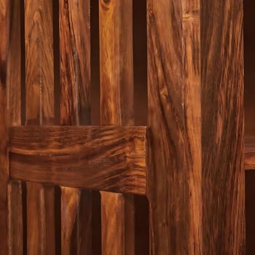 Image of Solid Sheesham Wood Bookshelf with Wooden Fanti Design and 5 Shelf Open | Wooden Bookcase Storage Rack for Living Room, Study Room & Office -Honey Finish
