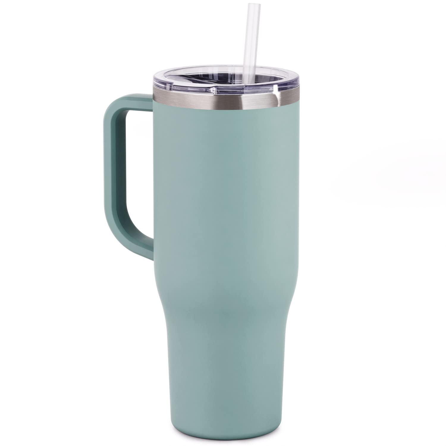 Maars Charger 40oz Insulated Travel Mug Tumbler with Handle | Double Wall Vacuum Sealed Stainless Steel Cup w/Straw and Lid - Winter Sage