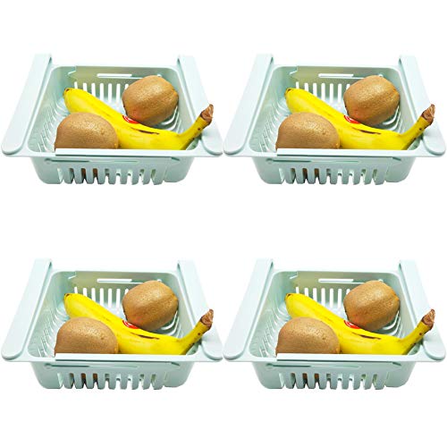 4 pack fridge drawer organizer, retractable refrigerator storage …