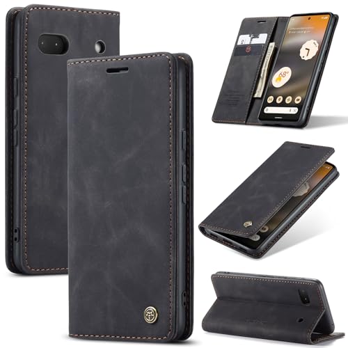 Azororo Case for Google Pixel 6A 5G Premium Leather Phone Cover Magnetic Stand Flip Case with Wallet Card Slot Cover for Google Pixel 6A -Black