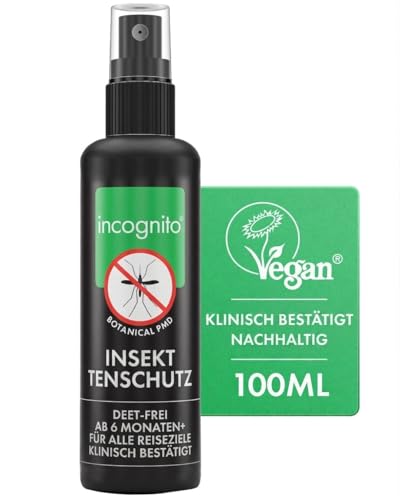 Incognito Insektenschutzspray 100 ml - Natürlich DEET-frei schützt vor einer Vielzahl von stechenden Insekten. Klinisch nachgewiesener Schutz vor Dengue-übertragenden Mücken organischer Mückenschutz