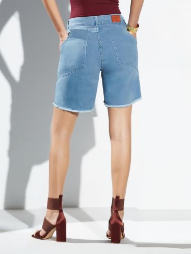 Image of Miss Chase Women's White Regular High Rise Clean Look Regular Stretchable Denim Shorts