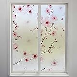 Tinted Window Film for Home Pink Cherry Blossom Concise Opaque Window Film Reuseable Living Room