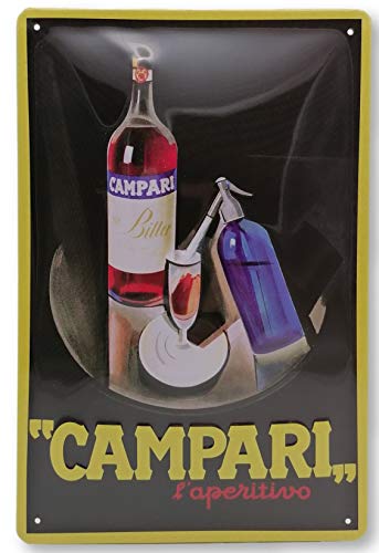 Cartel de chapa retro de 30 x 20 cm, apto para amantes y amantes de los aperitivos de Campari, placa decorativa de bar, chapa de acero en relieve para fans de Italia