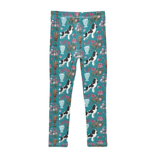 Vintage Floral Dog Girls Leggings Ultra Soft Compression Yoga Gym Pants for Kids 4-10T2