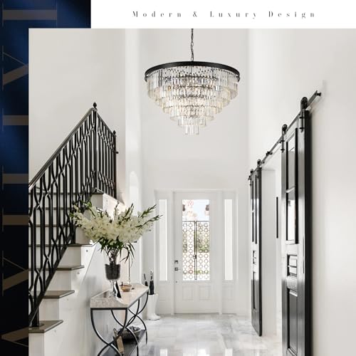 Image of 35 inch Large Crystal Chandeliers 6-Tier Modern Black Living Room Chandelier
