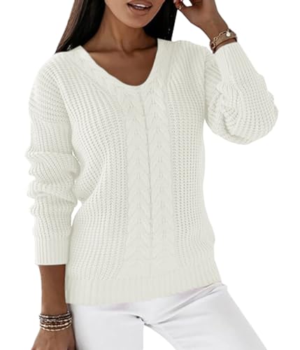 ORANDESIGNE Damen Pullover Grobstrick Strickpullover Zopfmuster...