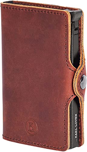 Porte Carte Bancaire - Cuir Véritable Veau Aspect Vintage - Portefeuille Minimaliste - Protection sans Contact RFID - Marron Foncé Cover