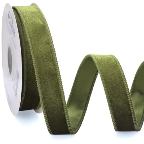 Ribbli Luxury Olive Green Velvet Wired Ribbon 1 Inch x 10 Yard Continuous