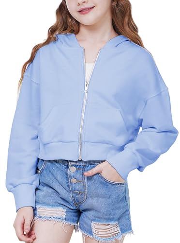 WULFUL Girls Casual Zipper up Sweatshirts Crop Jackets for Teens