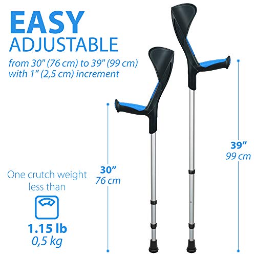 ORTONYX Forearm Crutches 1 Pair - Ergonomic Handle with Comfy Grip - High Density Sturdy Aluminum - 308lb Max / 200913