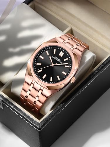 Image of French Connection Lumiere | Analog Display | Black Dial | Rose Gold Stainless Steel Strap | Watch for Men - FCU16BRGM