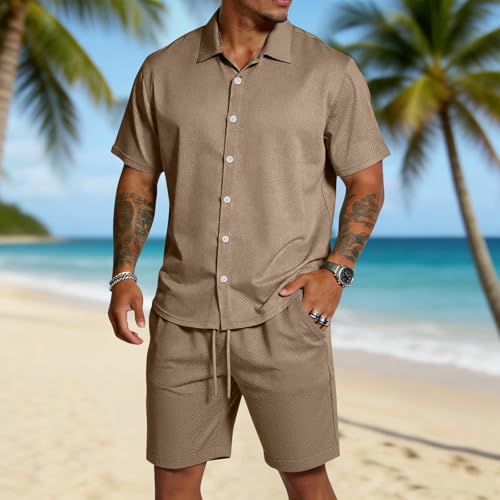 Ensemble homme short et manches courtes kaki taille 5XL décontracté - 3
