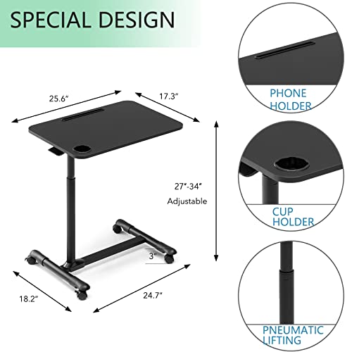 Ethu Overbed Table With Wheels, Rolling Tray Table, Hospital Bed Table, Adjustable Overbed Bedside Rolling Laptop Table (Black) #TOP2