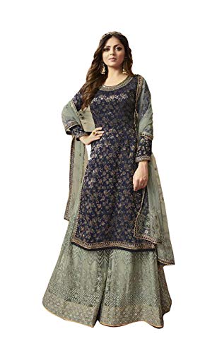 GRC Women's Jaquard Embroidered Sharara ReadyMade Indian/Pakistani Salwar Suit/Gown with Dupatta