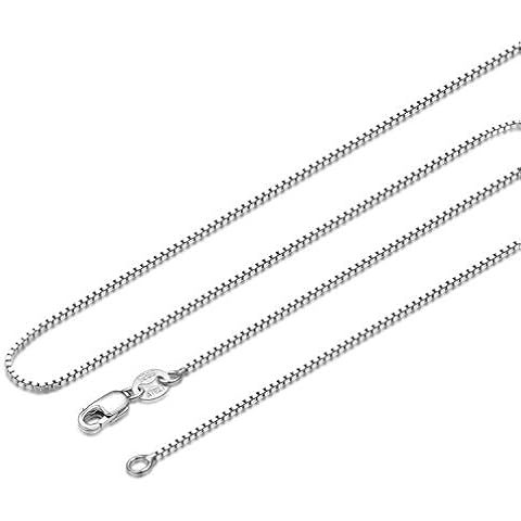 925 Sterling silver Box Chain Necklace 16-30 inches Options Thin 1.0mm Italian Necklaces White Gold Plated Hypoallergenic Jewellery (16) Cover