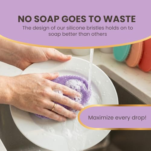 Image of Silicone Sponge Dish Scrubber - Food Grade Silicone Dish Scrubber and Housecleaning - BPA Free Silicone Kitchen Scrubber [5 Pack Ovals Spring]