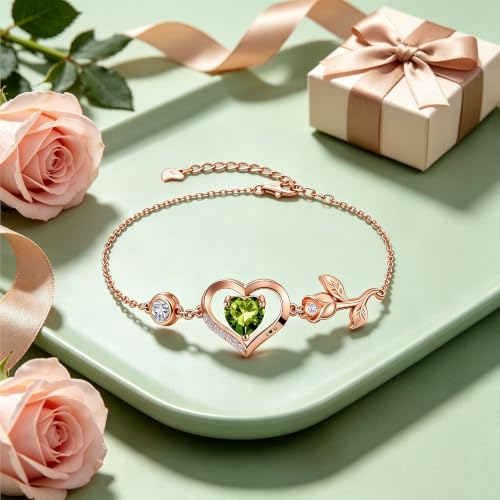 Image of 1CT Rose Heart Birthstone Bracelet for Women Love Gift